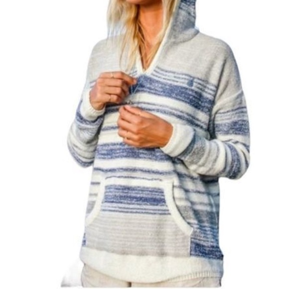 Lira Sweaters - LIRA Baja Pina Striped‎ Hooded Poncho Sweater Size XL